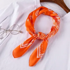 Foulard Bandana En Soie Satin À Motif Paisley Orange Blanc