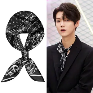 Foulard Homme En Soie Carré À Nouer Noirblanc
