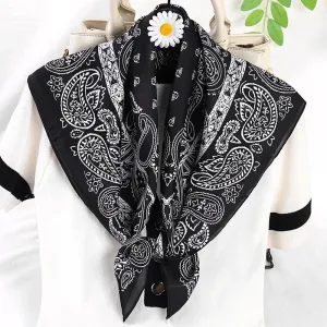 Foulard Bandana En Soie Satin À Motif Paisley Noir