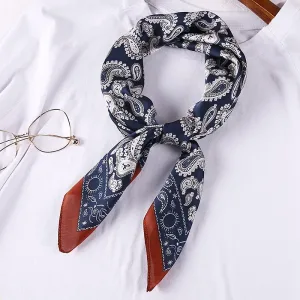 Foulard Bandana En Soie Satin À Motif Paisley Marronbleu