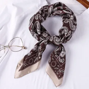 Foulard Bandana En Soie Satin À Motif Paisley Marronbeige