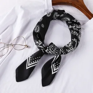 Foulard Bandana En Soie Satin À Motif Paisley Noir Et Blanc