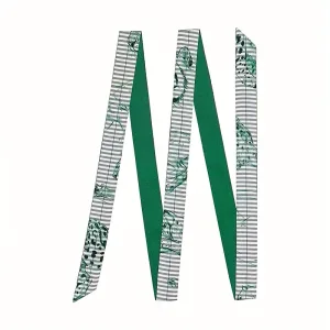 Foulard Long En Soie 200cm Ceinture Vert Rayure