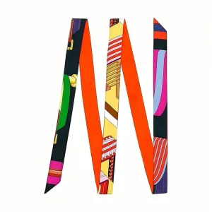 Foulard Long En Soie 200cm Ceinture Vertnoirorange