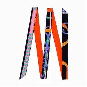 Foulard Long En Soie 200cm Ceinture Orangevioletnoir