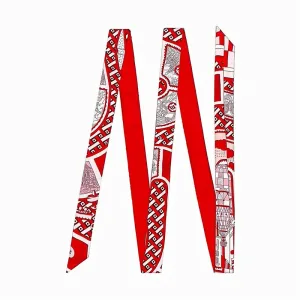 Foulard Long En Soie 200cm Ceinture Rougeblancbeige