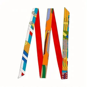 Foulard Long En Soie 200cm Ceinture Rougevertbleu