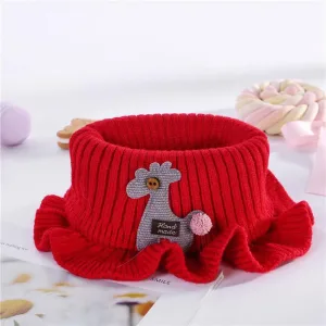 Foulard Épais Pour Enfants Tricot Girafe Cartoon Rouge